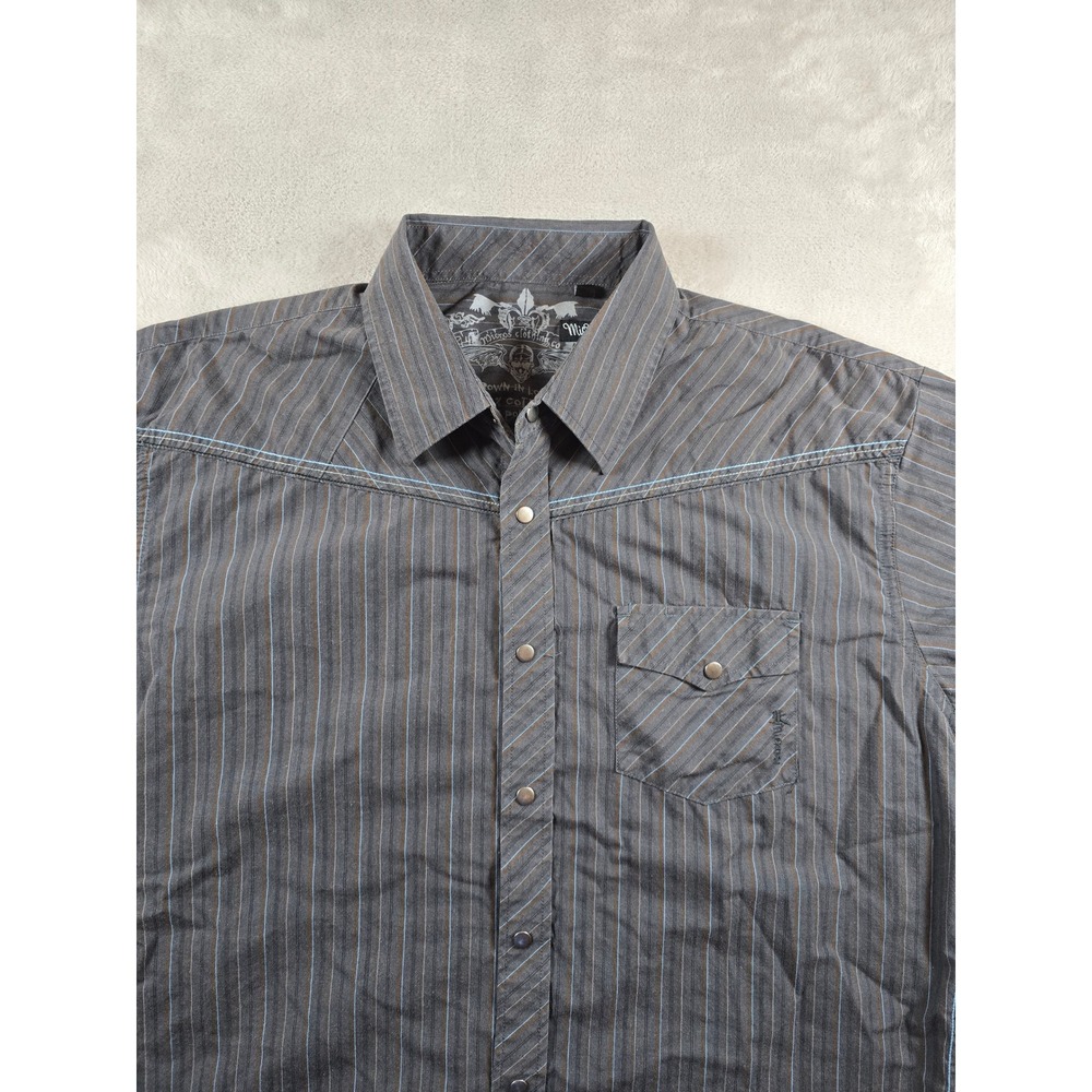 Micros‎ Clothing Shirt Mens L Striped Western Short Sleeve Pearl Snap Cowboy